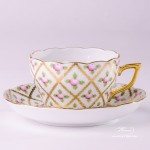Tea Cup / Coffee Cup and Saucer 20730-0-00 SPROG Sevres Roses design. Herend porcelain. Hand painted tableware. Unique Empire porcelain form