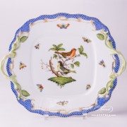 Herend Porcelain - Cake Plate with Couple of Birds Blue Fishnet-RO ETB decor
