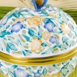 Bonbonniere / Candy Jar w. Butterfly Knob 6214-0-17 Blue - Yellow - Turquoise C3 pattern. Herend fine china and hand painted. Openwork Ornaments