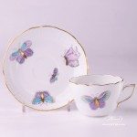 Tea Cup w. Saucer 730-0-00 EVICTP2 Royal Garden Turquoise Butterfly pattern. Herend fine china hand painted. Tableware