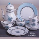 Coffee Set for 2 Persons - Herend Chinese Bouquet Turquoise / Apponyi ATQ3-PT pattern. Herend fine china hand painted. Tableware