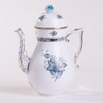 Coffee Pot w. Rose Knob 613-0-09 ATQ3-PT Chinese Bouquet Turquoise / Apponyi ATQ3-PT pattern. Turquoise w. Platinum design. Herend fine china. Hand painted tableware