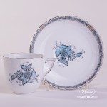 Coffee Cup and Saucer 706-0-00 ATQ3-PT Chinese Bouquet Turquoise / Apponyi ATQ3-PT pattern. Turquoise w. Platinum design. Herend fine china. Hand painted tableware