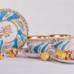 Colette Pattern Tea Cup and Dessert Plate with Sugar Basin-Herend Porcelain