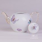 Tea Pot w. Butterfly Knob 604-0-17 EVICTP2 Royal Garden Turquoise Butterfly pattern. Herend fine china hand painted. Tableware