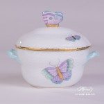 Sugar Basin w. Butterfly Knob 6012-0-17 EVICTP2 Royal Garden Turquoise Butterfly pattern. Herend fine china hand painted. Tableware