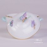 Sugar Basin w. Butterfly Knob 6012-0-17 EVICTP2 Royal Garden Turquoise Butterfly pattern. Herend fine china hand painted. Tableware