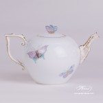 Tea Pot w. Butterfly Knob 604-0-17 EVICTP2 Royal Garden Turquoise Butterfly pattern. Herend fine china hand painted. Tableware