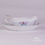 Sauce Boat w. Oval Dish 218-0-00 and 212-0-00 EVICTP2 Royal Garden Turquoise Butterfly pattern. Herend fine china  hand painted. Tableware
