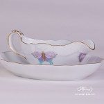 Sauce Boat w. Oval Dish 218-0-00 and 212-0-00 EVICTP2 Royal Garden Turquoise Butterfly pattern. Herend fine china  hand painted. Tableware