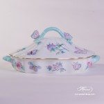 Vegetable Dish with Butterfly Knob 51-0-17 EVICT2 Royal Garden Turquoise Flower and Butterfly pattern. Herend fine china hand painted. Tableware