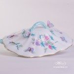 Vegetable Dish with Butterfly Knob 51-0-17 EVICT2 Royal Garden Turquoise Flower and Butterfly pattern. Herend fine china hand painted. Tableware