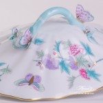 Vegetable Dish with Butterfly Knob 51-0-17 EVICT2 Royal Garden Turquoise Flower and Butterfly pattern. Herend fine china hand painted. Tableware
