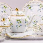 Special Tea Set for 2 Persons - Herend Nyon / Morning Glory design. Herend porcelain. Hand painted tableware. Unique porcelain shape (form)