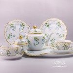 Special Tea Set for 2 Persons - Herend Nyon / Morning Glory design. Herend porcelain. Hand painted tableware. Unique porcelain shape (form)