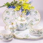 Special Tea Set for 2 Persons - Herend Nyon / Morning Glory design. Herend porcelain. Hand painted tableware. Unique porcelain shape (form)