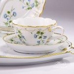 Special Tea Set for 2 Persons - Herend Nyon / Morning Glory design. Herend porcelain. Hand painted tableware. Unique porcelain shape (form)