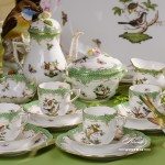 Coffee / Espresso Set for 6 Persons - Rothschild Bird Green Fish scale RO-ETV decor. Herend porcelain. Hand painted dinnerware