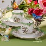 Coffee / Espresso Set for 6 Persons - Rothschild Bird Green Fish scale RO-ETV decor. Herend porcelain. Hand painted dinnerware