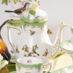 Coffee / Espresso Set for 6 Persons - Rothschild Bird Green Fish scale RO-ETV decor. Herend porcelain. Hand painted dinnerware
