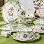 Tea Set for 6 Persons - Rothschild Bird Green Fish scale RO-ETV decor. Herend porcelain. Hand painted dinnerware
