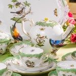 Tea Set for 6 Persons - Rothschild Bird Green Fish scale RO-ETV decor. Herend porcelain. Hand painted dinnerware