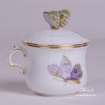 Cream Cup with Butterfly Knob 385-0-17 EVICTP1 Royal Garden Green Butterfly pattern. Herend fine china hand painted. Tableware