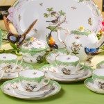 Tea Set for 6 Persons - Rothschild Bird Green Fish scale RO-ETV decor. Herend porcelain. Hand painted dinnerware