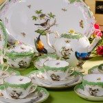 Tea Set for 6 Persons - Rothschild Bird Green Fish scale RO-ETV decor. Herend porcelain. Hand painted dinnerware