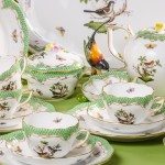 Tea Set for 6 Persons - Rothschild Bird Green Fish scale RO-ETV decor. Herend porcelain. Hand painted dinnerware