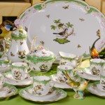 Coffee / Espresso Set for 6 Persons - Rothschild Bird Green Fish scale RO-ETV decor. Herend porcelain. Hand painted dinnerware