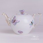 Tea Pot w. Butterfly Knob 604-0-17 EVICTP2 Royal Garden Turquoise Butterfly pattern. Herend fine china hand painted. Tableware