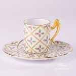 Coffee / Espresso Cup with Saucer 2761-0-00 SPROG Sevres Roses design. Herend porcelain. Hand painted tableware. Unique Empire porcelain form