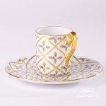 Coffee / Espresso Cup with Saucer 2761-0-00 SPROG Sevres Roses design. Herend porcelain. Hand painted tableware. Unique Empire porcelain form