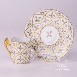 Coffee / Espresso Cup with Saucer 2761-0-00 SPROG Sevres Roses design. Herend porcelain. Hand painted tableware. Unique Empire porcelain form