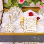Coffee / Espresso Set for 2 Persons in Gift Box – Sevres Roses SPROG design. Herend porcelain. Hand painted tableware. Coffee Cup volume 0.6 dl (2 OZ)