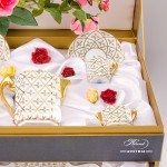 Coffee / Espresso Set for 2 Persons in Gift Box – Sevres Roses SPROG design. Herend porcelain. Hand painted tableware. Coffee Cup volume 0.6 dl (2 OZ)