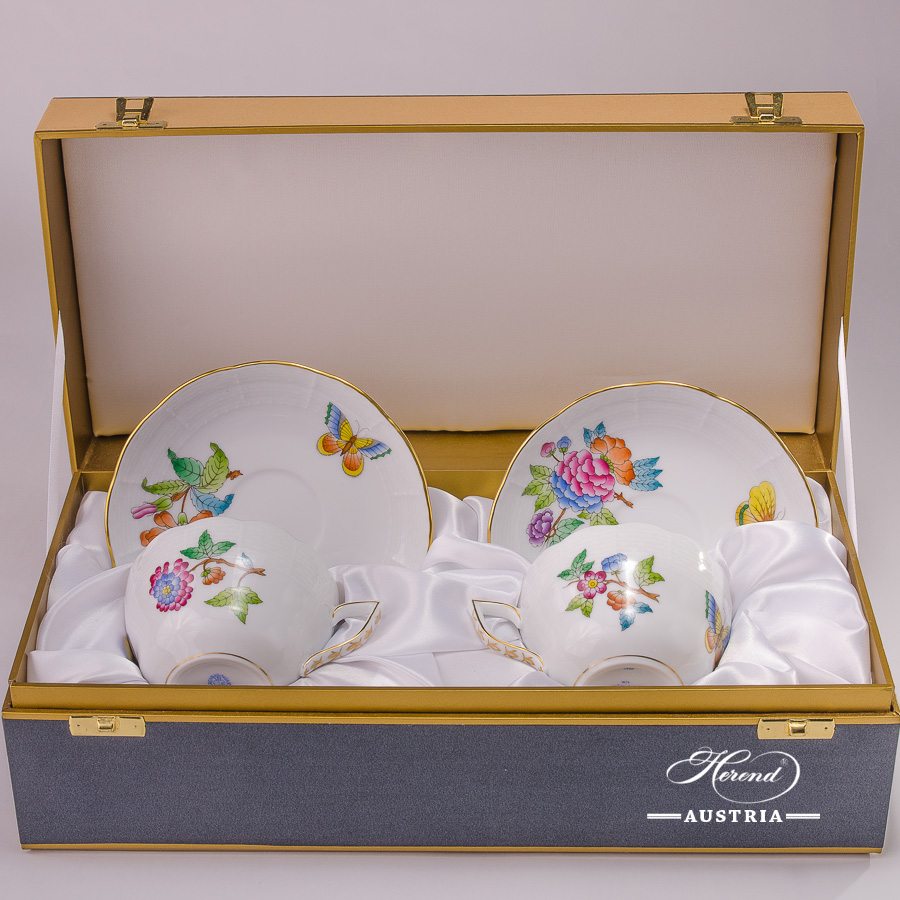 Tea / Coffee Cup and Saucer for 2 Persons - 730-0-00 VA Queen Victoria-A decor in Gift Box. Herend porcelain hand painted