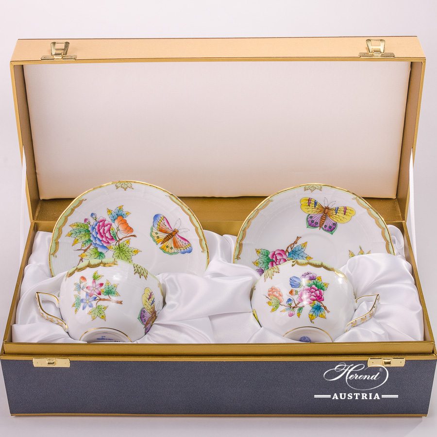 Tea / Coffee Cup and Saucer for 2 Persons - 730-0-00 VBO Queen Victoria decor in Gift Box. Herend porcelain hand painted