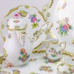 Coffee / Espresso Set for 6 Persons - Herend Queen Victoria VBO decor. Herend porcelain hand painted. Tableware