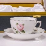 Tea Cup and Saucer for 2 Persons in Gift Box - Herend Vienna Rose Grand with Platinum VGR-PT pattern. Herend fine china hand painted. Tableware