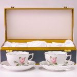 Tea Cup and Saucer for 2 Persons in Gift Box - Herend Vienna Rose Grand with Platinum VGR-PT pattern. Herend fine china hand painted. Tableware