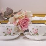 Tea Cup and Saucer for 2 Persons in Gift Box - Herend Vienna Rose Grand with Platinum VGR-PT pattern. Herend fine china hand painted. Tableware