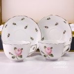 Tea Cup and Saucer for 2 Persons in Gift Box - Herend Vienna Rose Grand with Platinum VGR-PT pattern. Herend fine china hand painted. Tableware