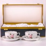 Tea Cup and Saucer for 2 Persons in Gift Box - Herend Vienna Rose Grand with Platinum VGR-PT pattern. Herend fine china hand painted. Tableware