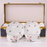 Tea Cup and Saucer for 2 Persons in Gift Box - Herend Vienna Rose Grand with Platinum VGR-PT pattern. Herend fine china hand painted. Tableware