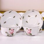Tea Cup and Saucer for 2 Persons in Gift Box - Herend Vienna Rose Grand with Platinum VGR-PT pattern. Herend fine china hand painted. Tableware