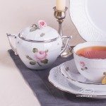 Tea Set for 2 Persons - Herend Vienna Rose Platinum VGR-PT and VR-PT patterns. Herend fine china hand painted. Tableware