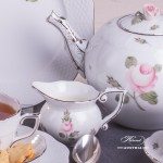 Tea Set for 2 Persons - Herend Vienna Rose Platinum VGR-PT and VR-PT patterns. Herend fine china hand painted. Tableware