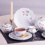 Tea Set for 2 Persons - Herend Vienna Rose Platinum VGR-PT and VR-PT patterns. Herend fine china hand painted. Tableware